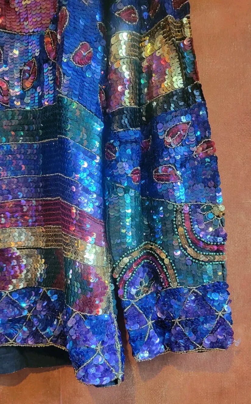Vintage Jean Joseph Le Bon Stunning Glamorous Multicolor Shirt Sequin Tunic M