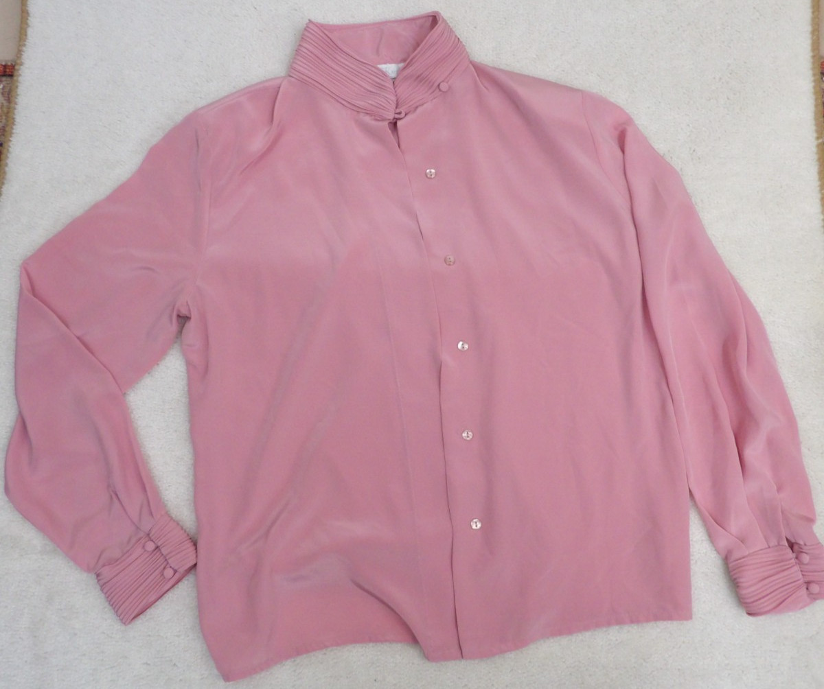 Vintage Anna Kriste Polyester Pink Womans Blouse Size 12 Made in USA