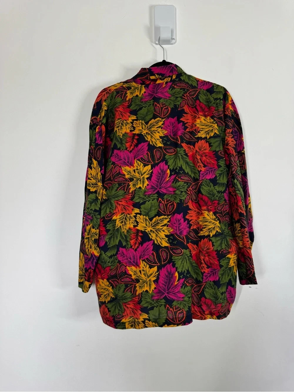 PIOKO Blazer Size L Vintage Bold Leaf Print Unstructured Single Button Boyfriend