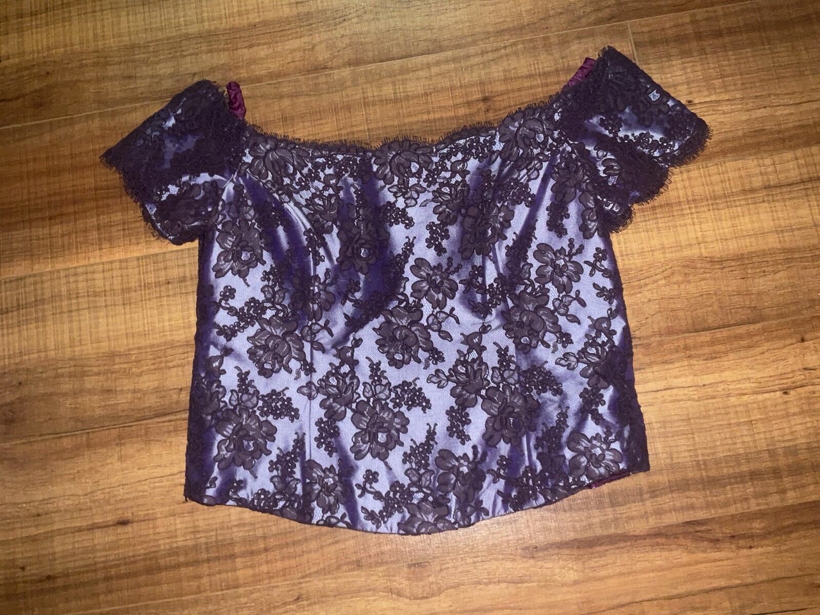 Vintage Modern Trousseau Purple 80s Silk Chiffon Open Shoulder Evening Crop Top