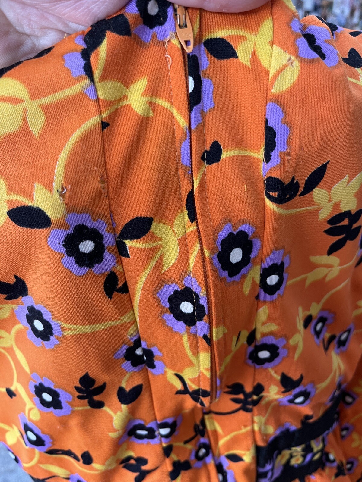 Vintage Roger Milot For Fred Perlberg Retro Dress Orange Purple Black Floral S/M