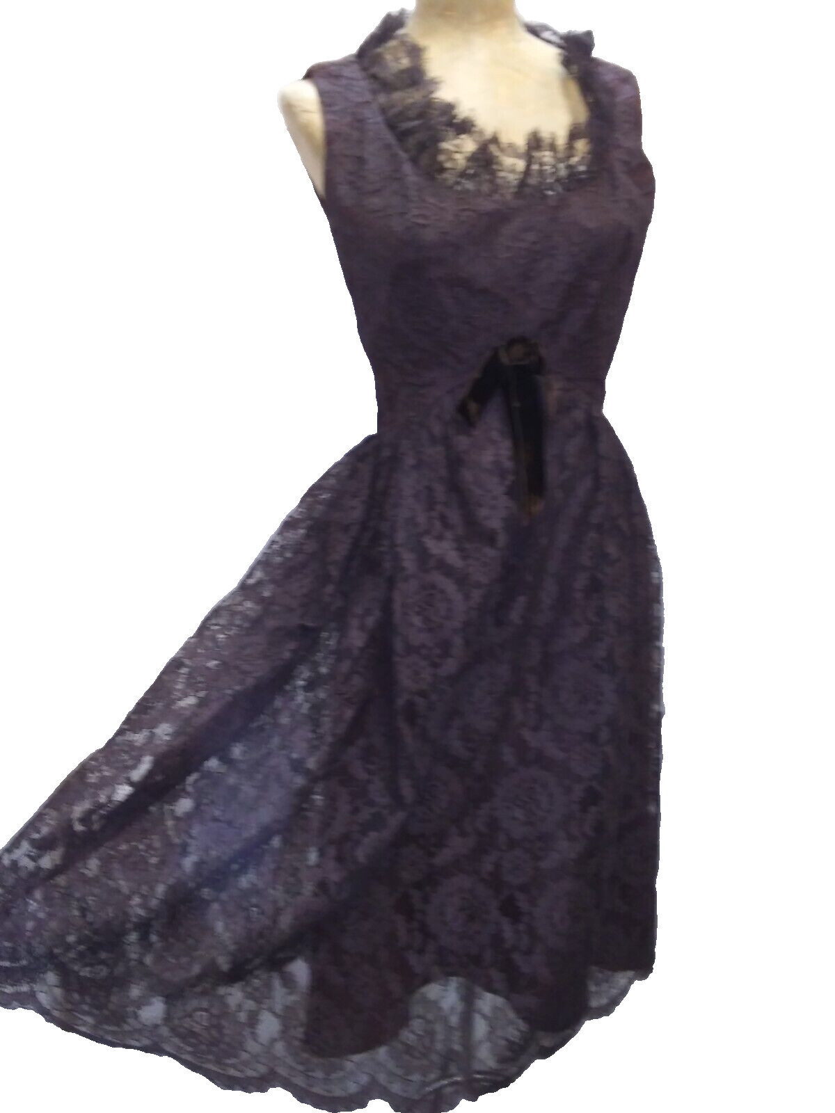 Vintage 1960’s Chocolate Brown Rayon Lace Mod Cocktail Dress by Arkay S/M