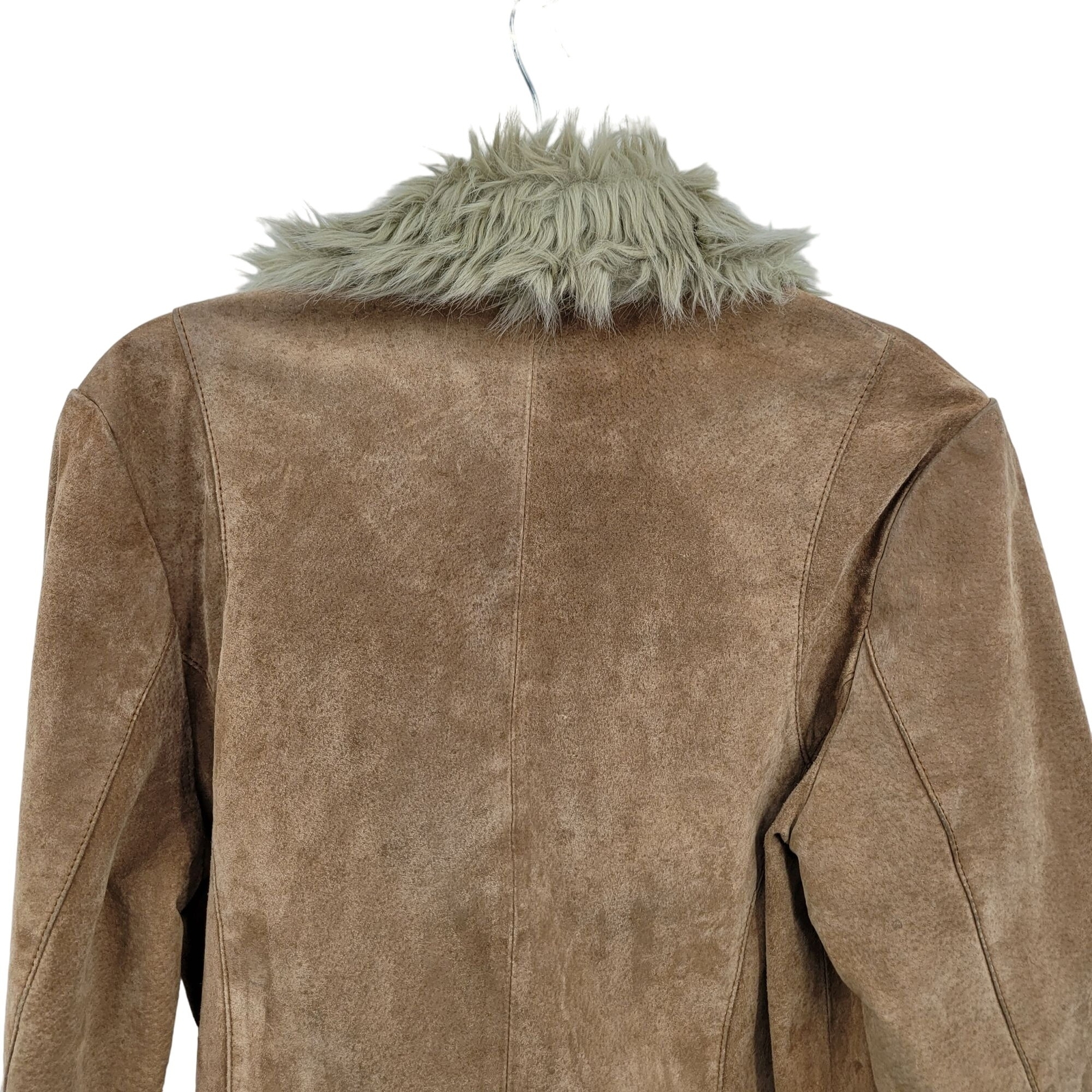 Vintage 80’s Wilson’s Leather Jacket Tan L Belted Faux Fur Trim Snow Bunny