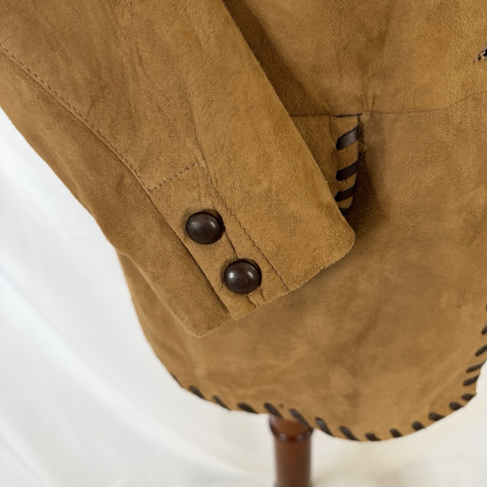 Vintage 90s Vakko Brown Leather Blazer style Jacket Small Whip Stitch Detail