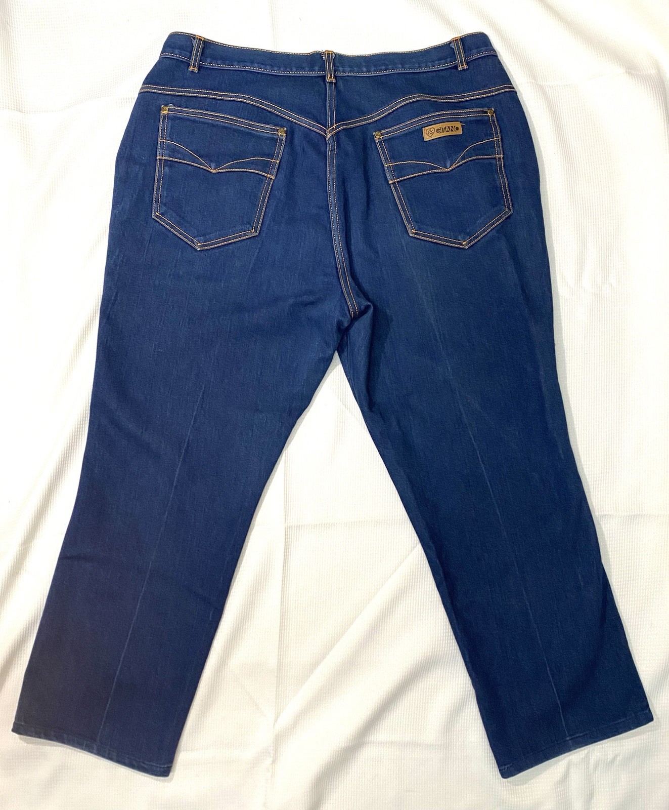 Vintage PS Gitano Jeans Curvy Short Waist 38 Blue Denim Orange Stitching