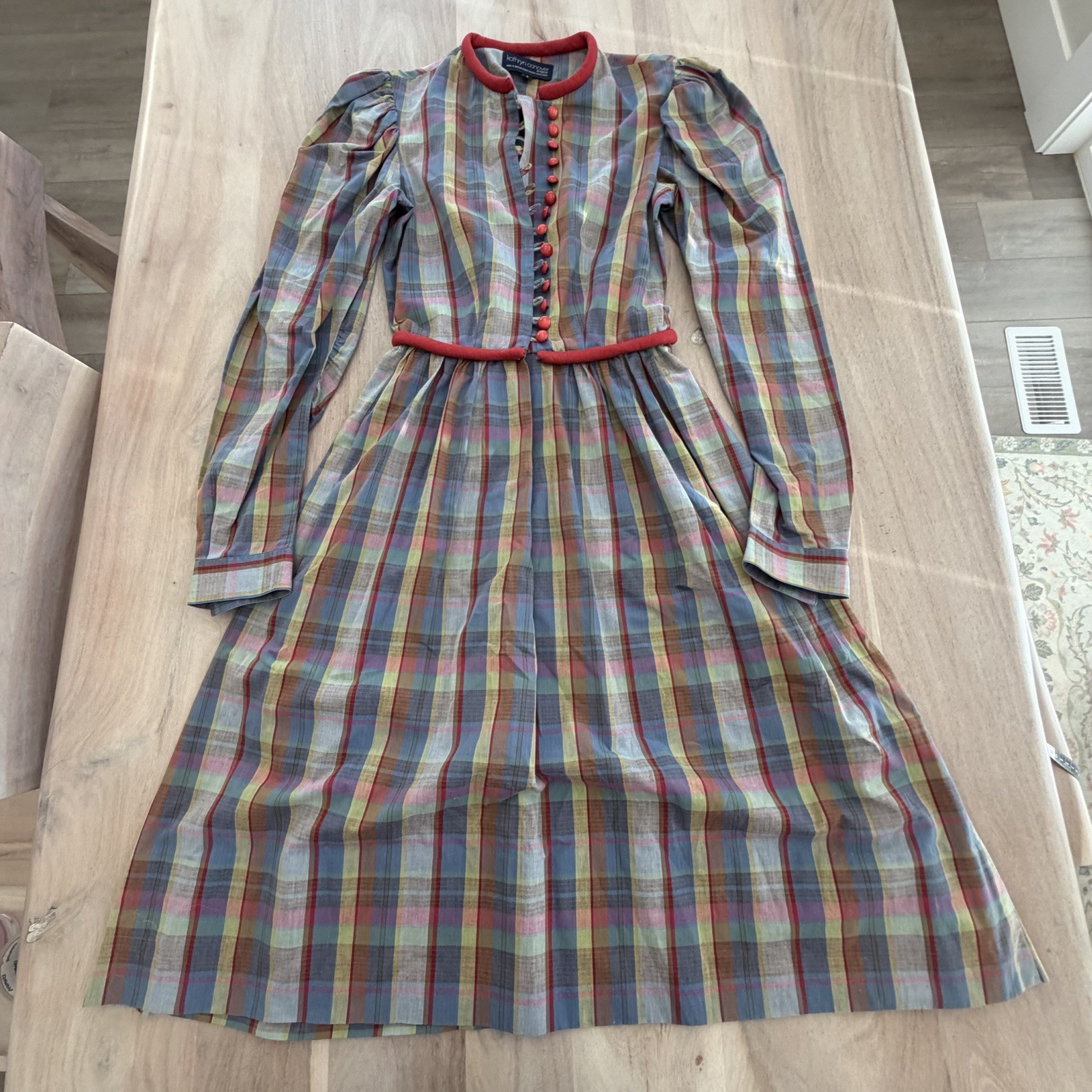 Vintage Katherine Conover Plaid Button Front Prairie Dress Long Sleeve Size 4