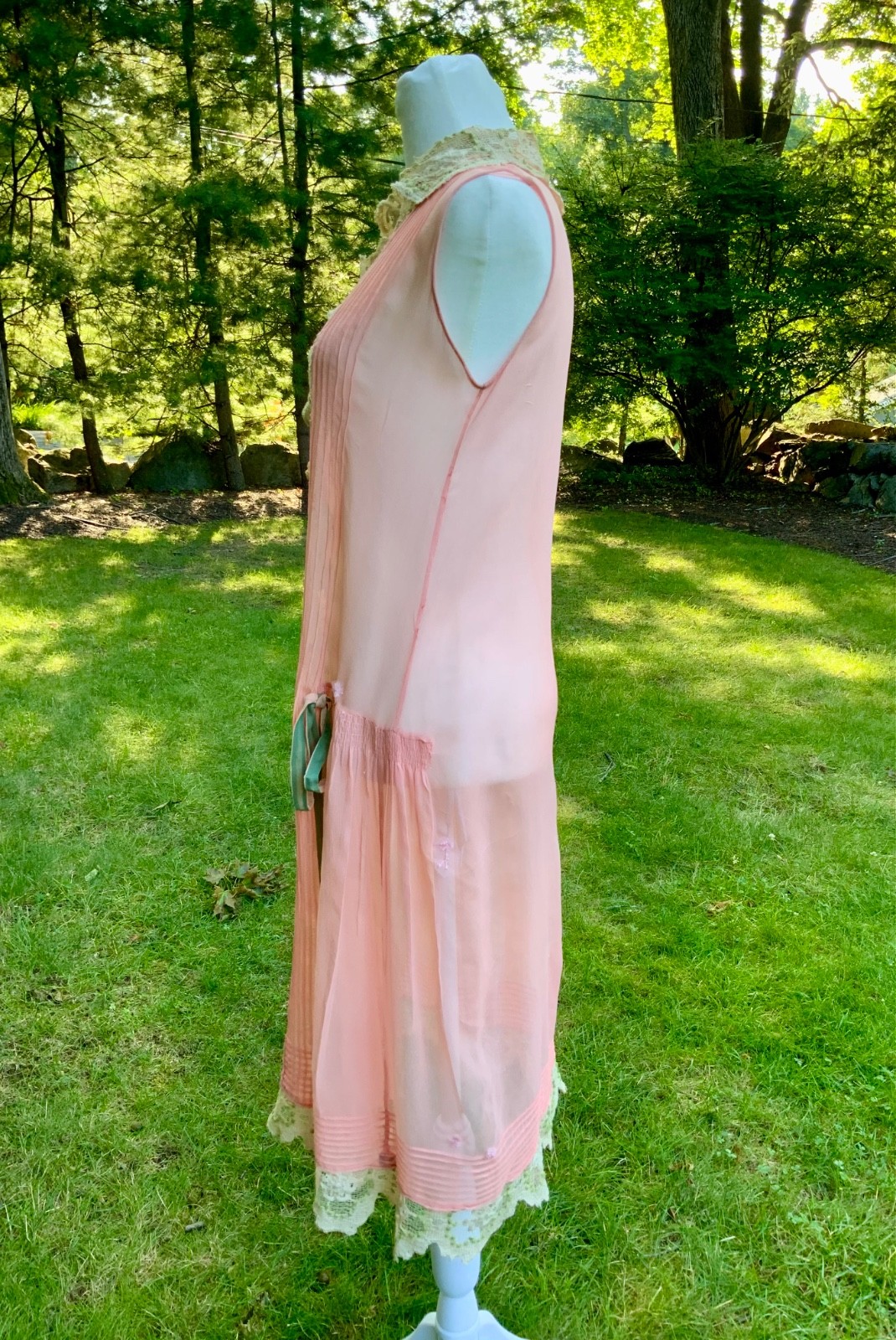Rare 1920s Silk Chiffon Flapper Dress Art Deco Lace Dress Original Silk Slip Ant