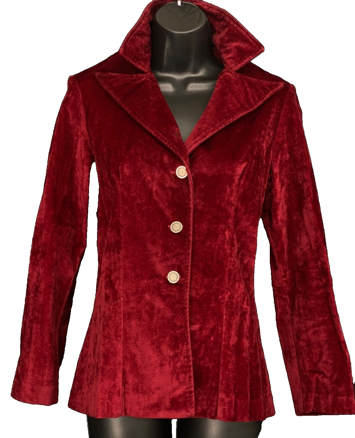 Vintage 1970s red velour jacket blazer, dark velvet velveteen goth S