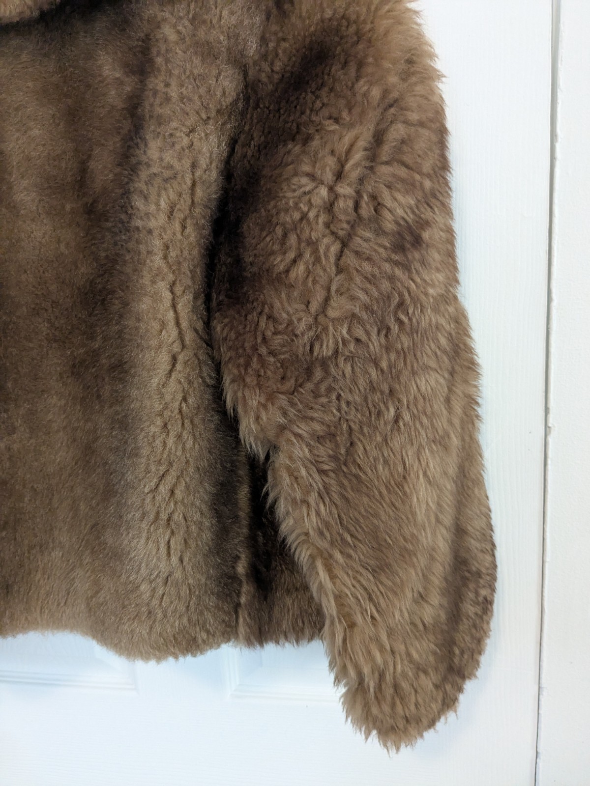 Vtg Ardney Genuine Suede Lamb Shearling Long Pile Wool Puffer Bomber Size 12 Tan