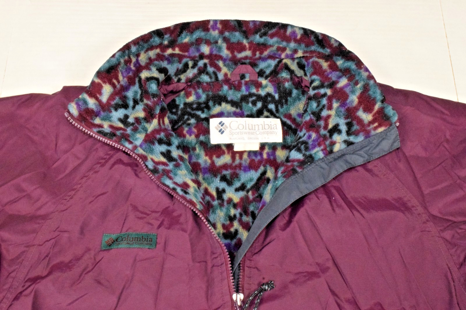 Vintage Columbia Jacket Size S 90s Plum Purple Abstract Aztec Nylon Fleece Lined