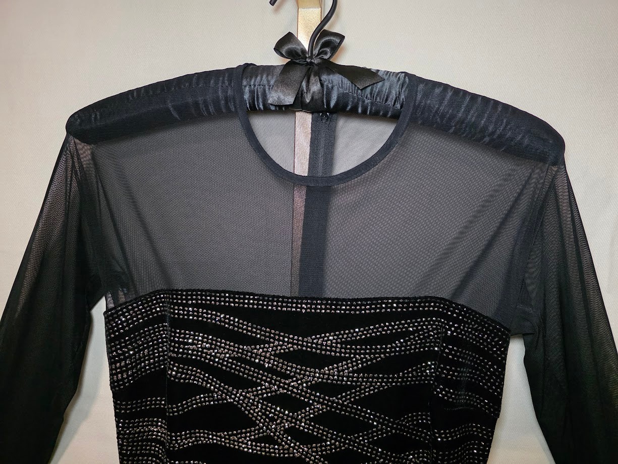 VTG 80s Tadashi Shoji Long Black Slinky Mesh Sparkle Evening Gown M