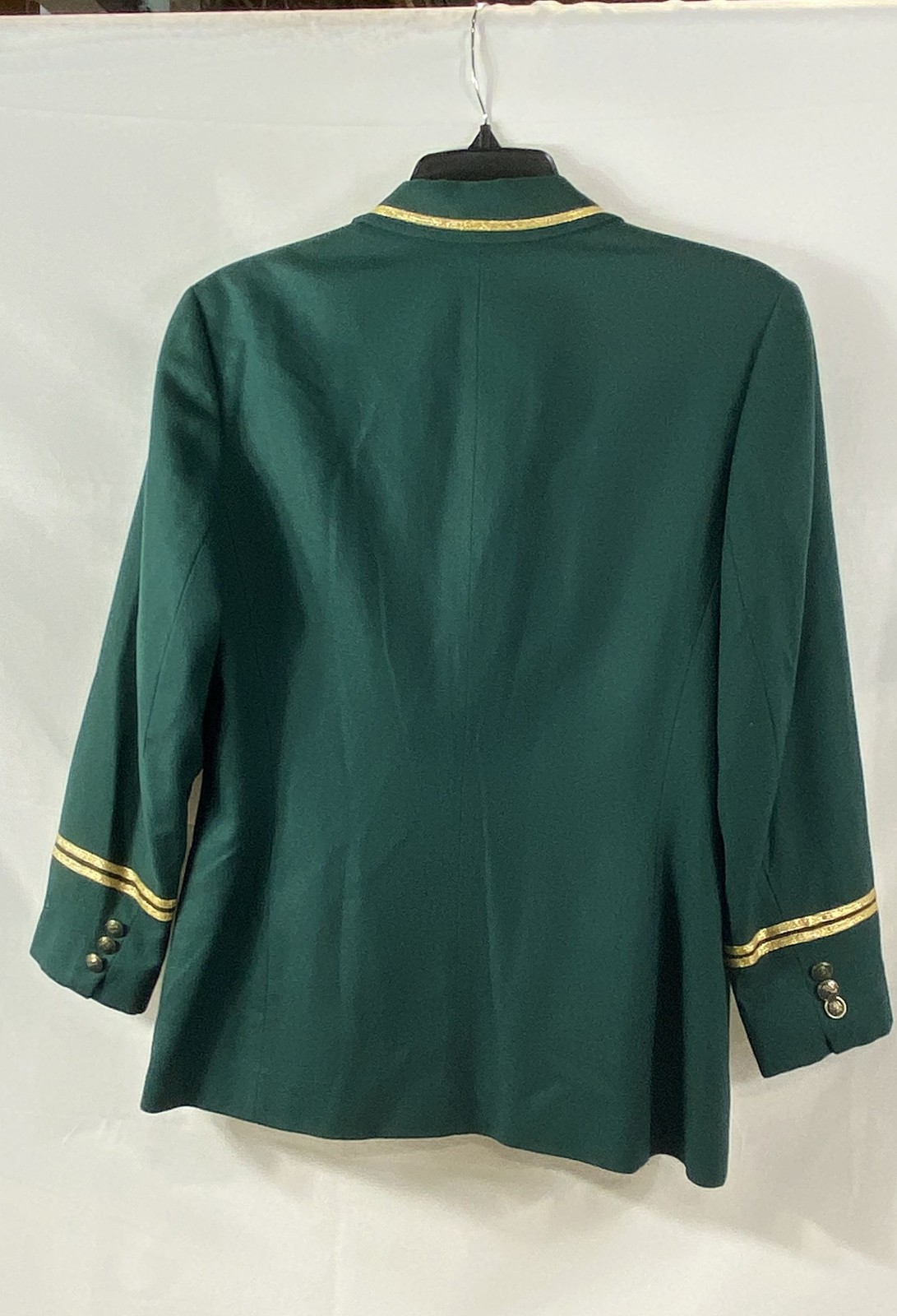 Vintage 80s Pendleton Forest Green Wool Blazer Gold Trim Military Jacket Sz 6