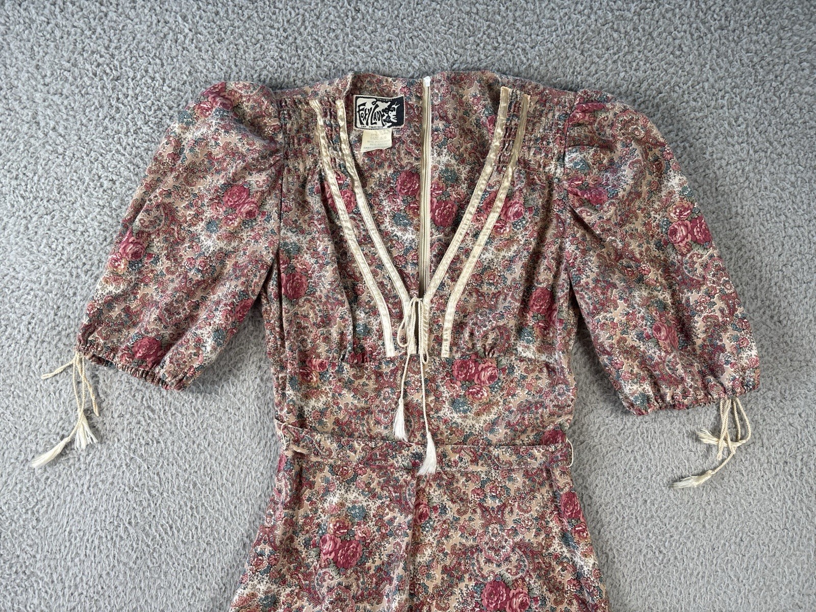 Vintage Foxy Lady San Francisco Dress Womens 5/6 Hippie Prairie Boho Floral 70s