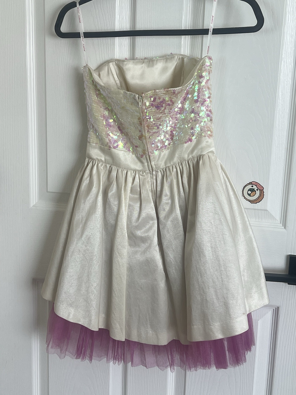 Betsey Johnson White Iridescent Size 0 Sequin Strapless Corset Tea Party Dress
