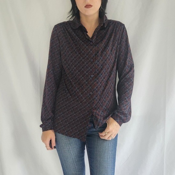 70s Blue and Brown Button Down