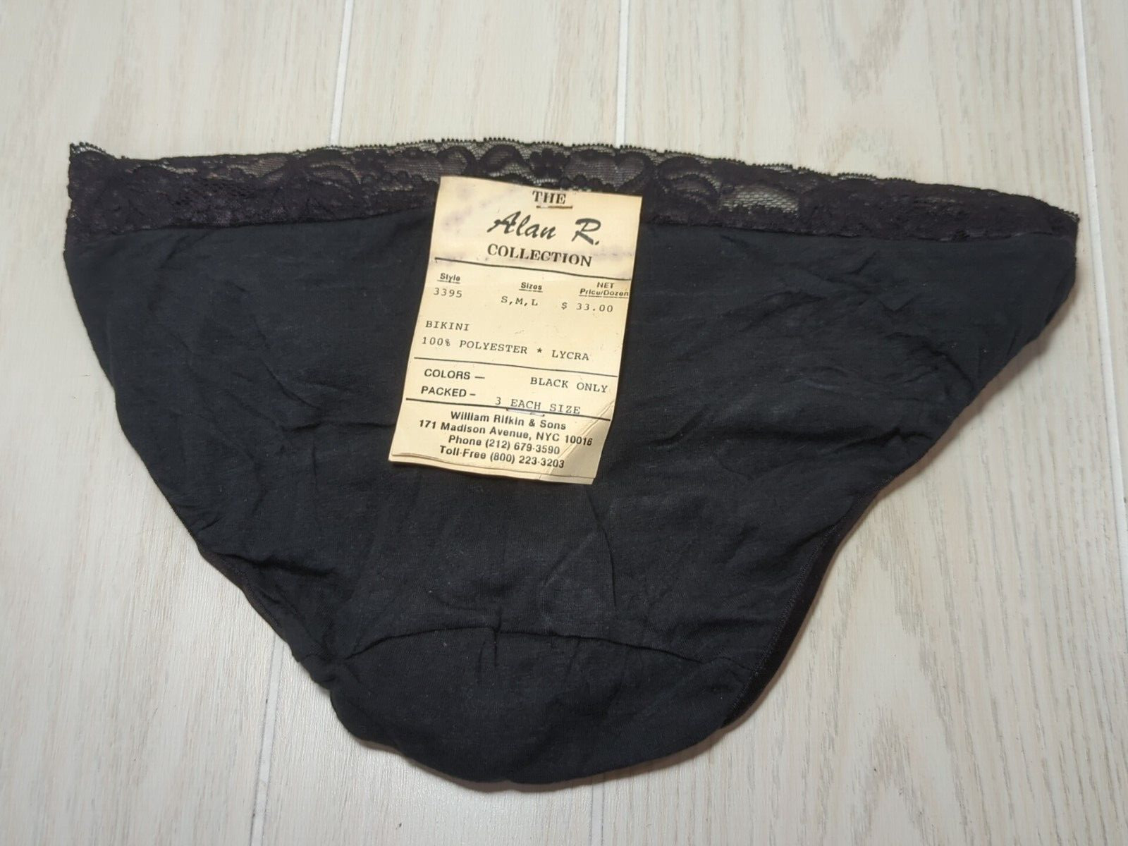 Alan R vintage Small panties black lace top polyester lycra USA made SAMPLE tag