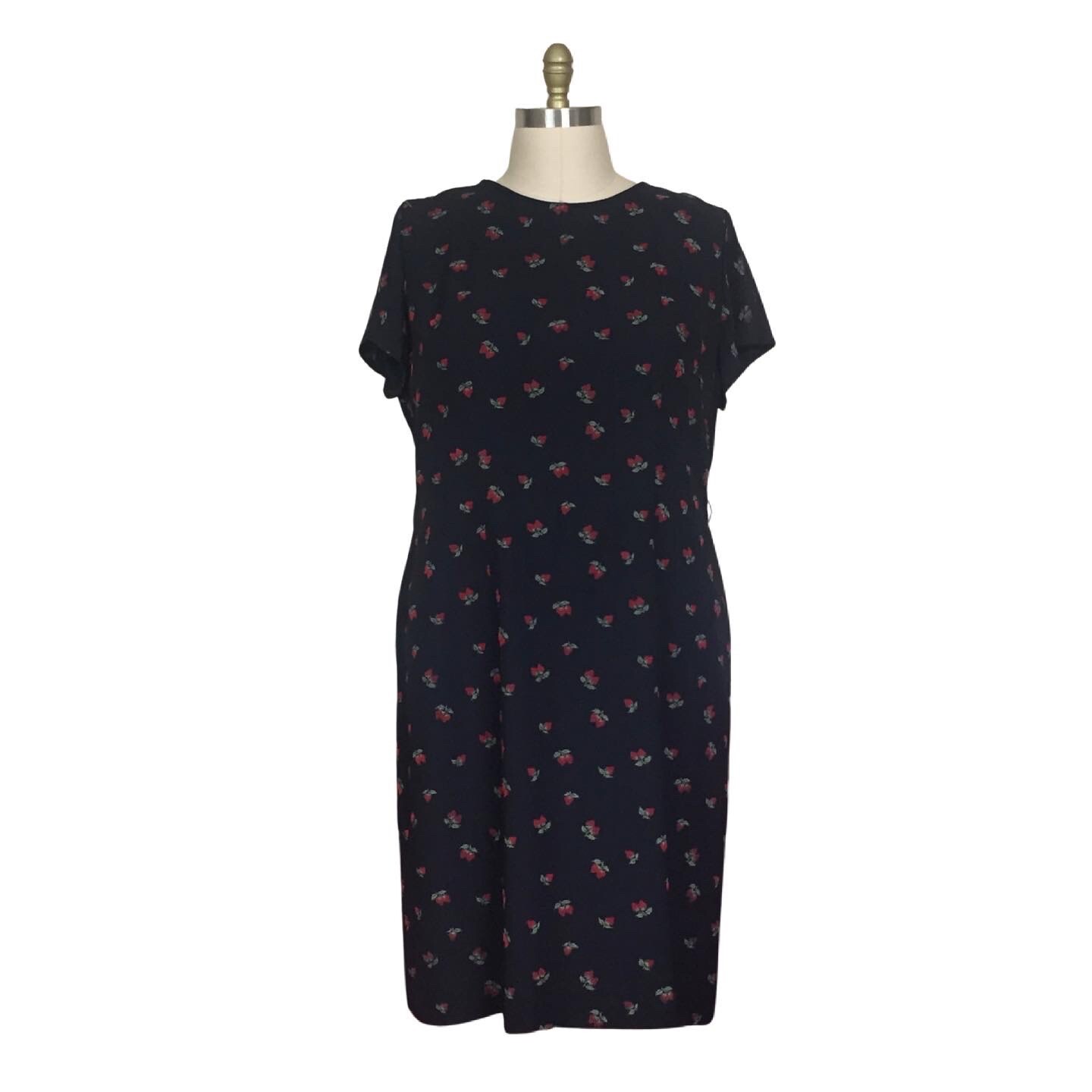 Vintage 1950s Plus Size Strawberry Print Dress | 1950s Plus Size Black Dress