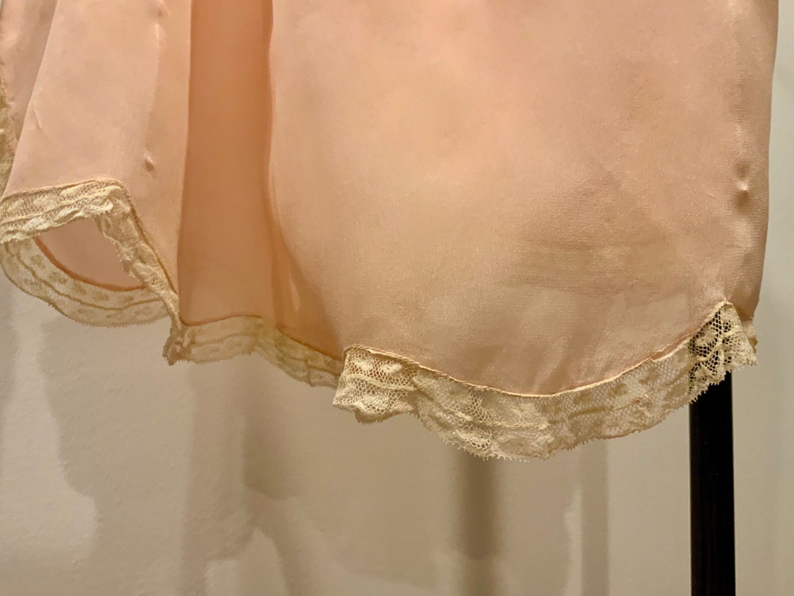 Circa 1912–1918 Blush Pink Silk Chiffon Teddy with Antique Lace – Edwardian Silk