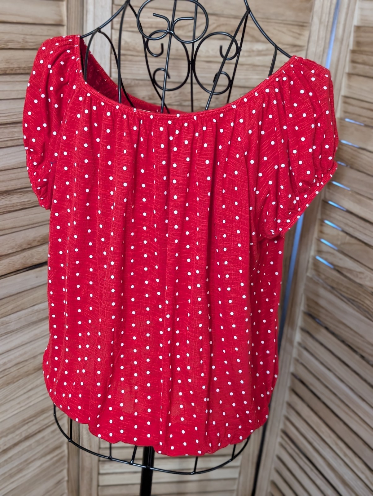 Vintage Lavish Shirt Red Polka Dot Size Large