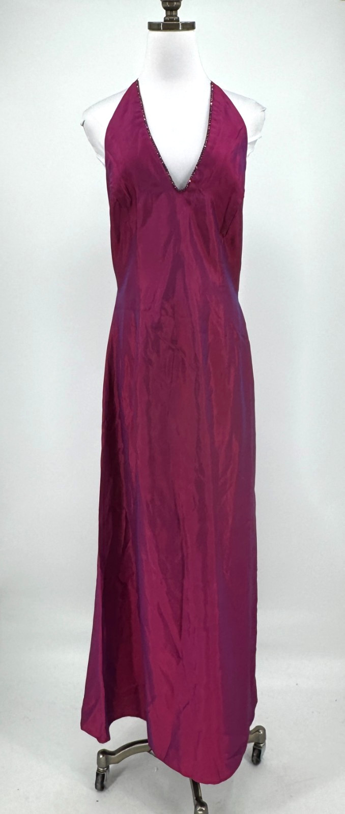 Vintage 90s Jessica McClintock Gunne Sax Fuchsia Pink Halter Formal Gown Sz 11
