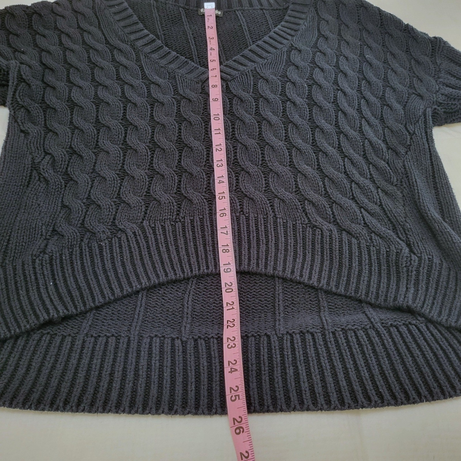 VTG Express Black Chunky Cable Knit Deep V-Neck Off Shoulder 80s Retro Sweater M