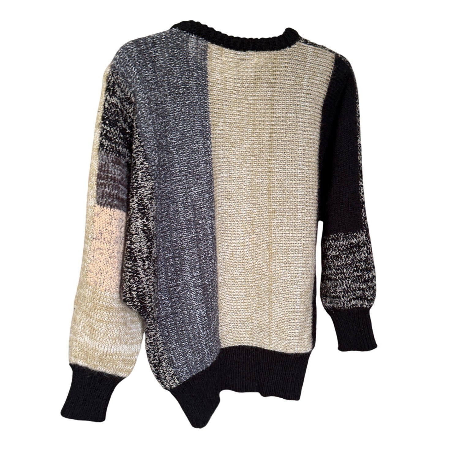 Vintage Tapestry Leaf Patchwork Sweater Women L Black Multi Color Art To Wear