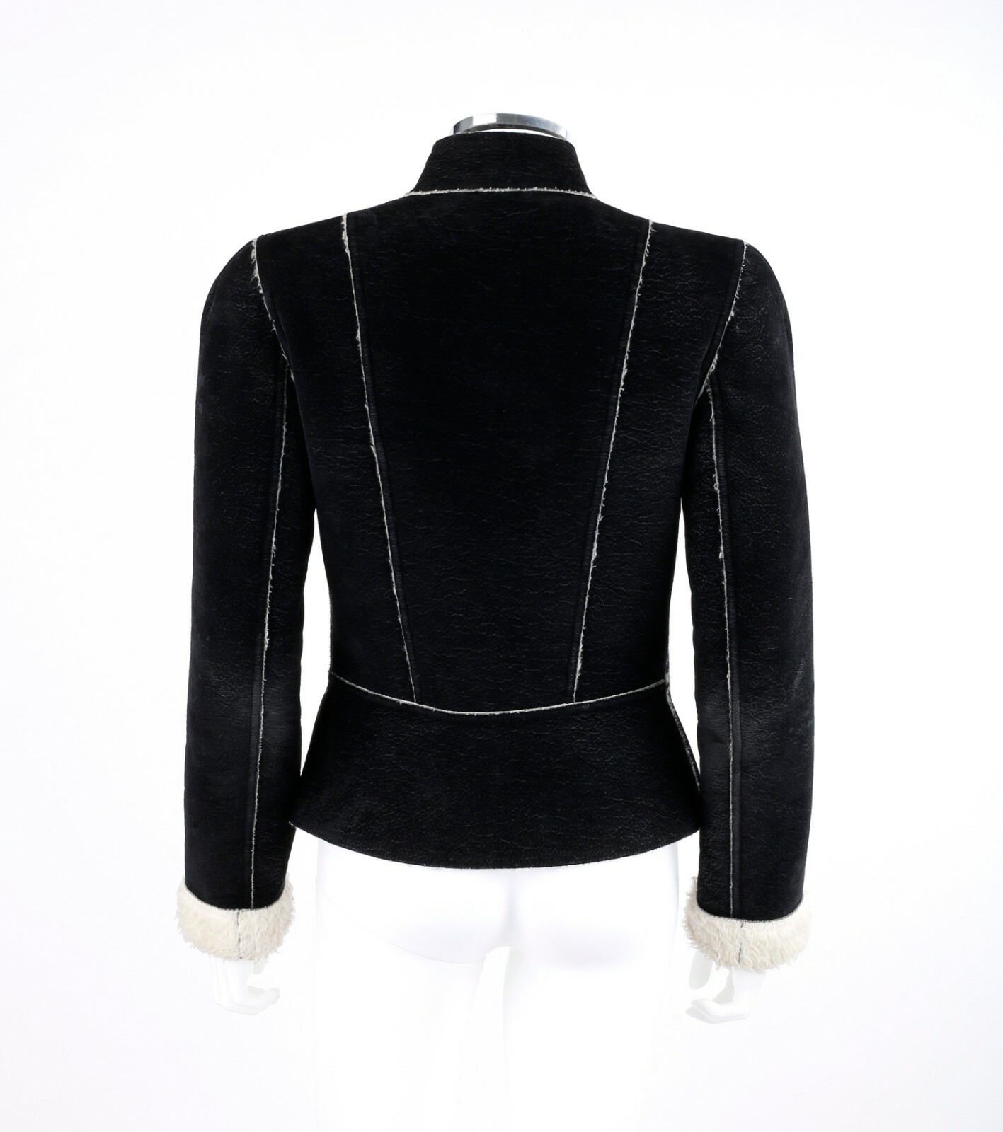ALEXANDER McQUEEN A/W 1999 Black Cream Shearling Sherpa Panel Jacket Coat