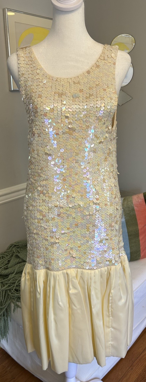 Vintage Moonglow Knits Sequin Dress 80s Cream Fancy Party Mermaid Small