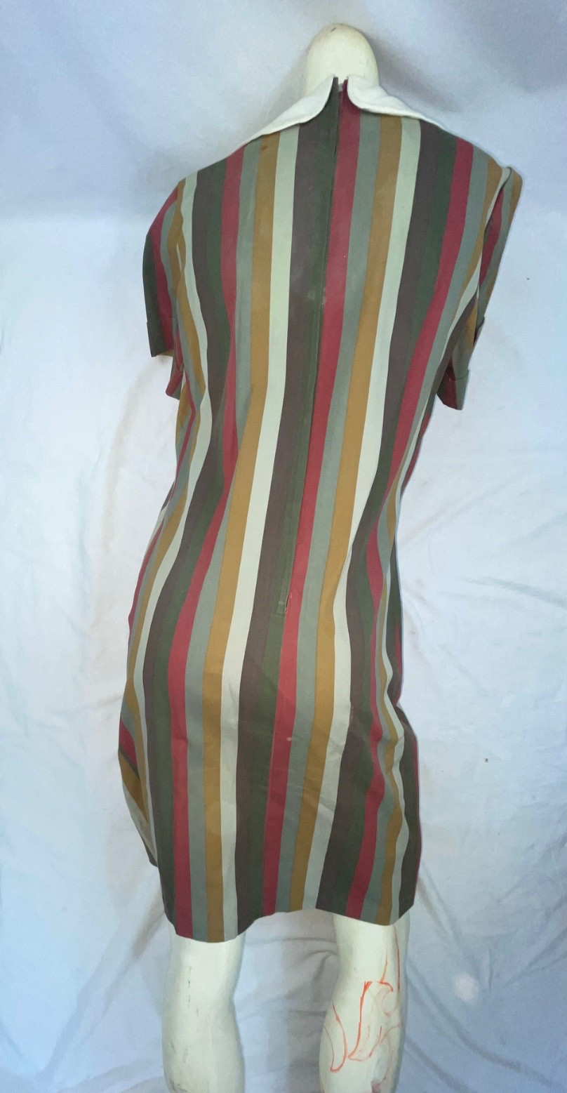 VTG 60S 70S WOMENS S BOLD STRIPE BABY DOLL RETRO MOD DISCO DRESS