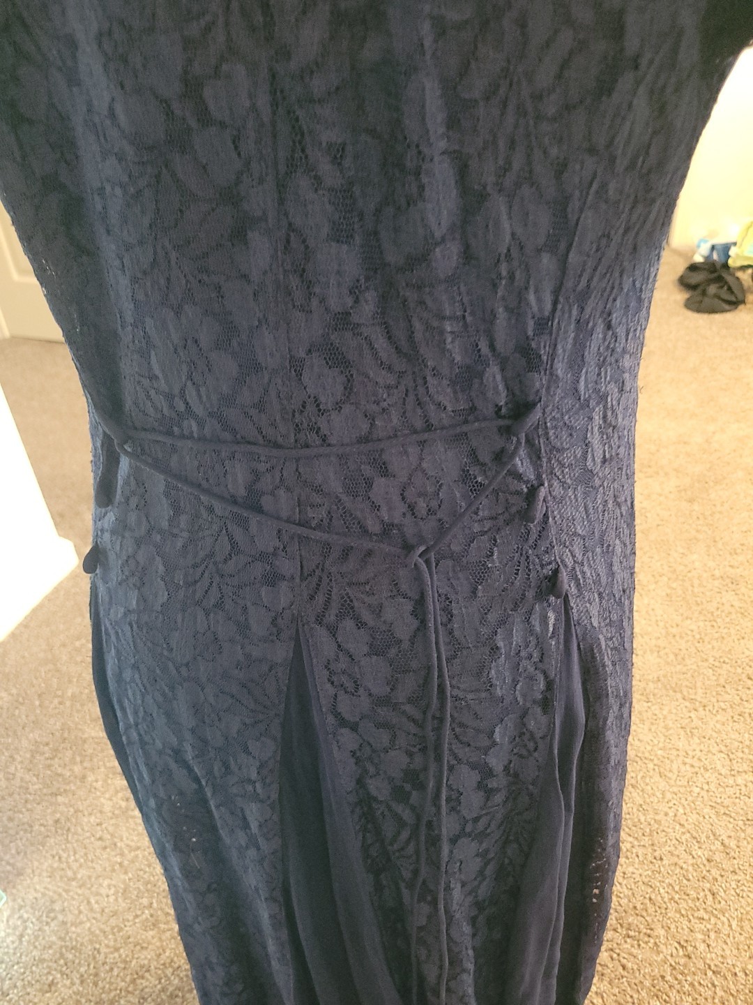 VTG Nostalgia Chiffon Lace Blue Sheer Overlay Maxi Dress Sz L Ethereal Witchcore