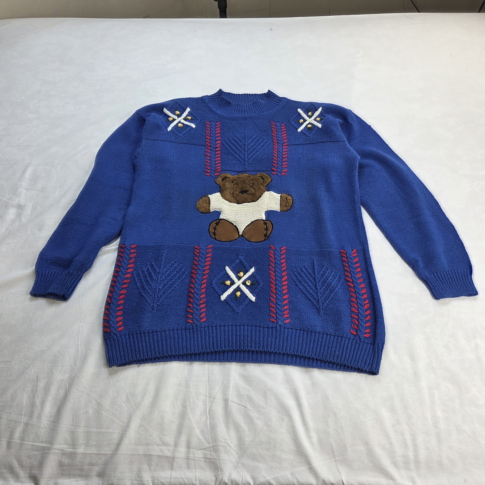 VTG Max and Diane Teddy Bear Sweater Blue Knit Pullover 80s 90s Style M