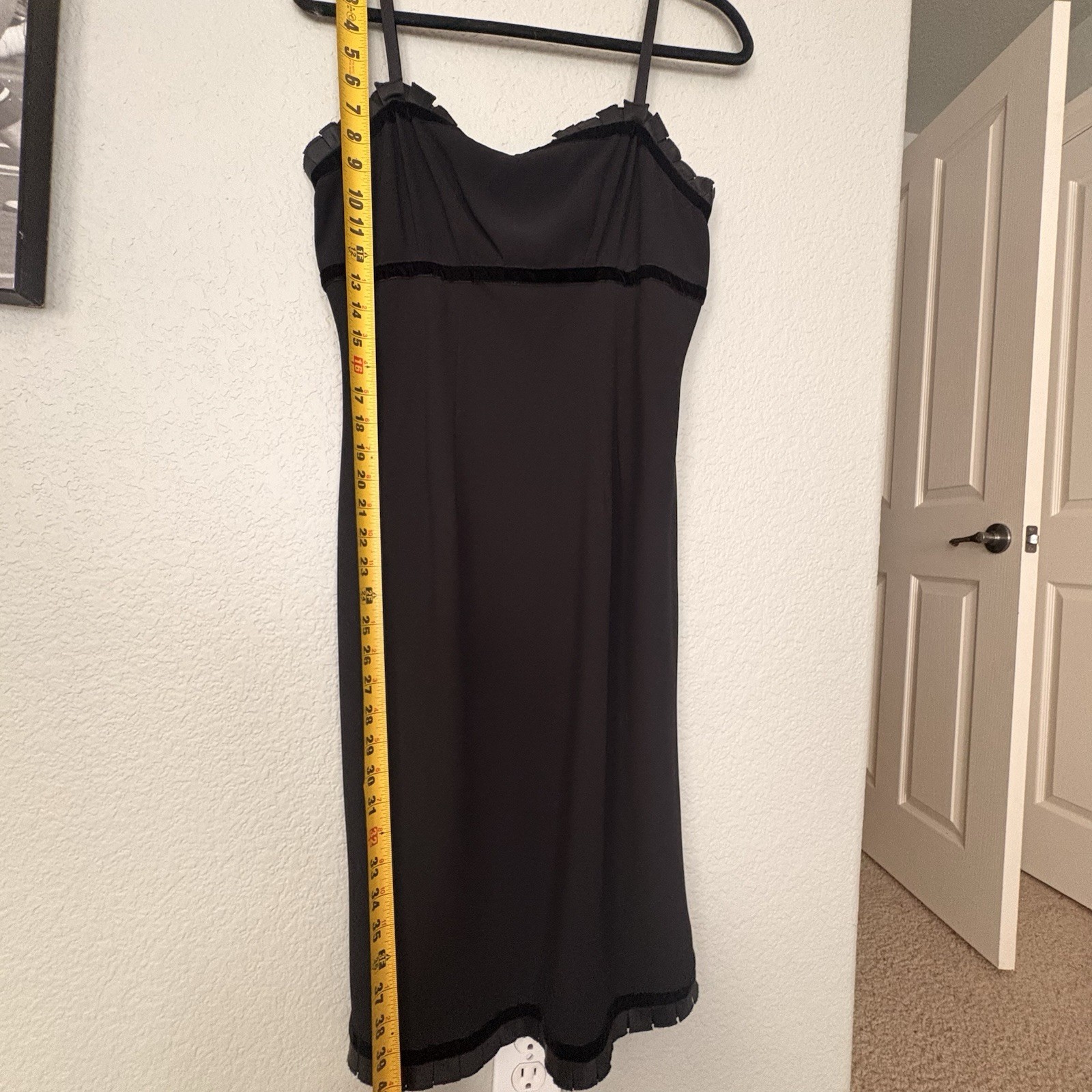 Vintage Y2K Black Cocktail Slip Dress Nine West Ruffle Velvet Trim Sheath Sz8