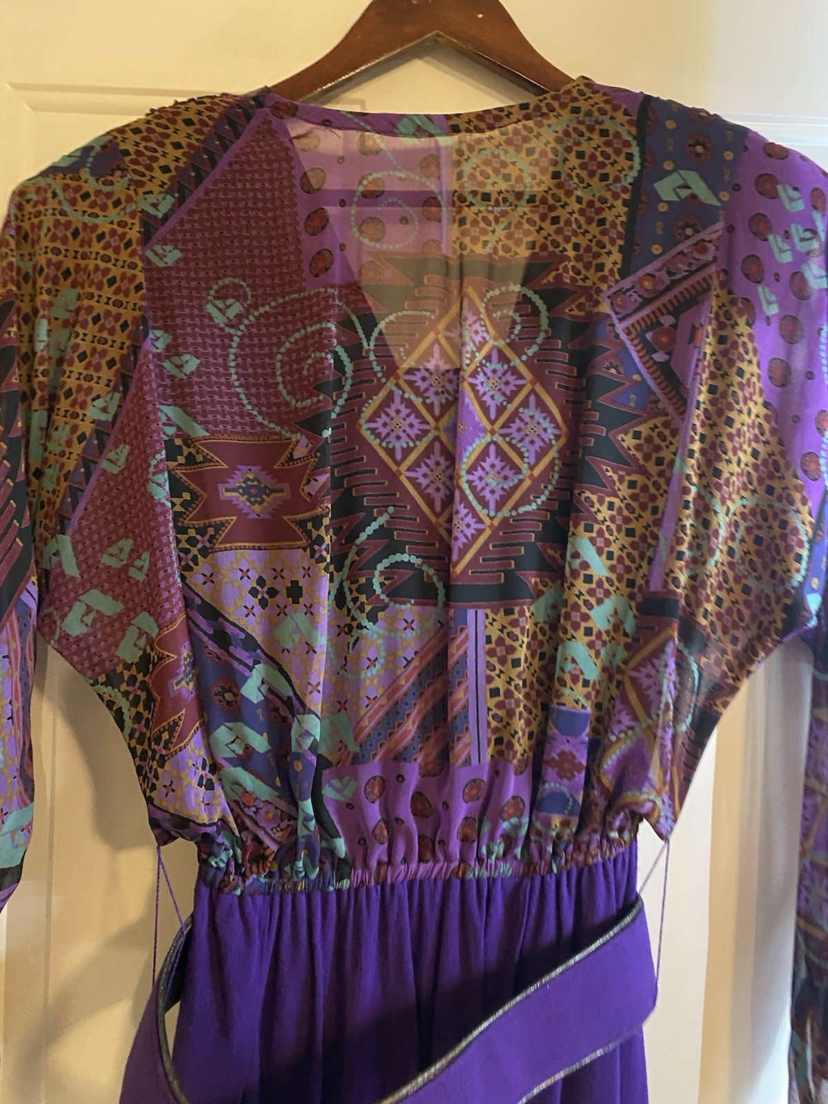 Vintage Spencer Alexis Purple Dress with Belt Geometric Print Sheer Womens 8