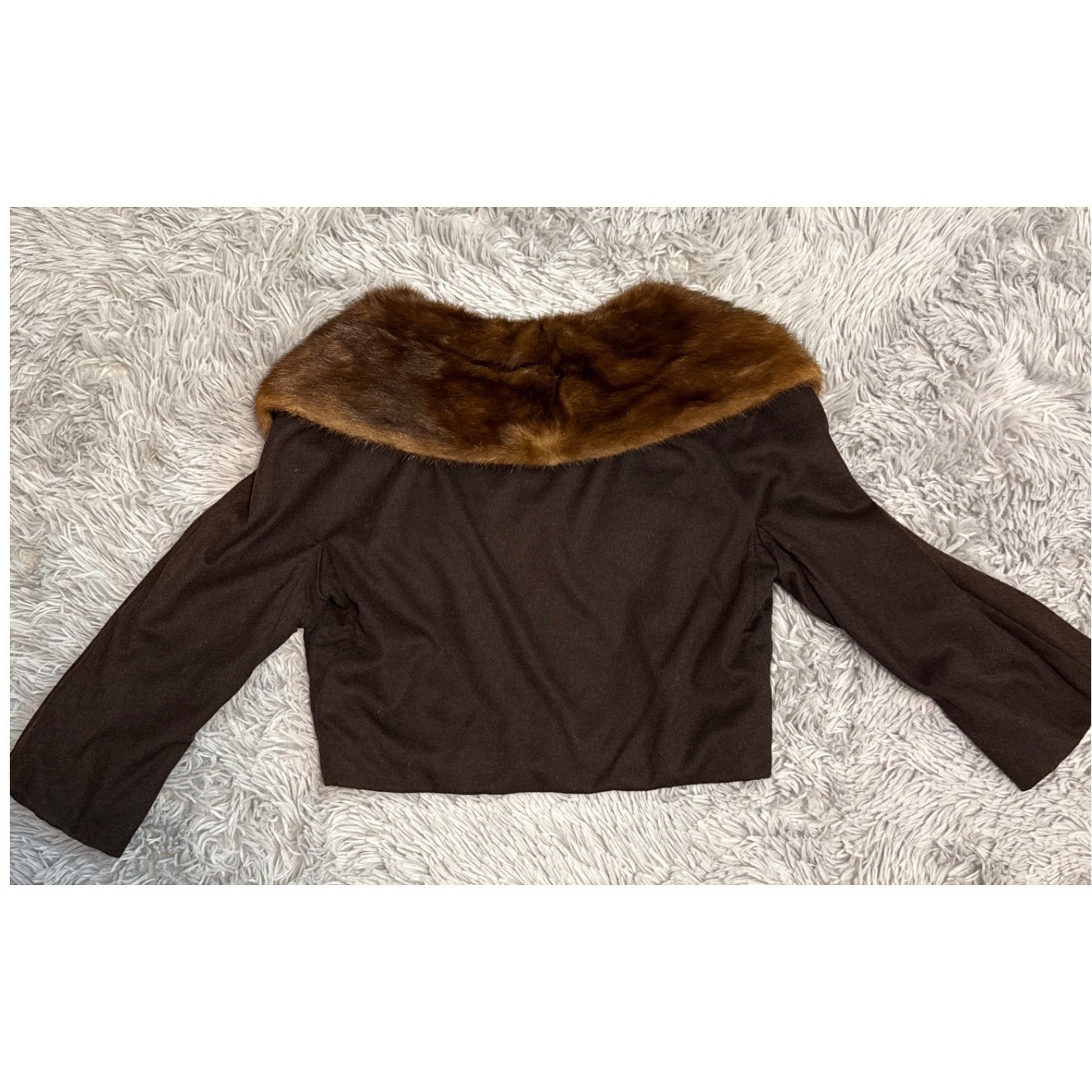Vintage Ruth McCulloch Brown Wool Cropped Cocktail Jacket Real Mink Fur Collar
