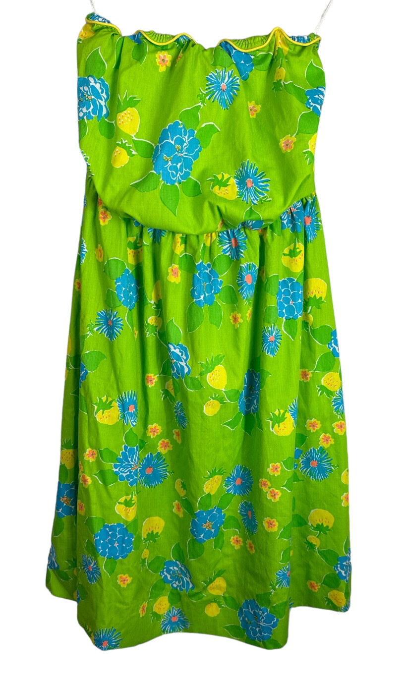„The Lilly” Lilly Pulitzer Strapless Sundress Vintage Sz 12 Strawberry Floral