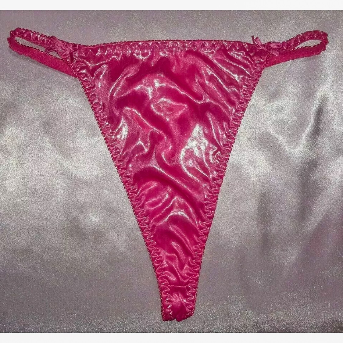 VTG Satin Hot Pink Metallic Foil Thong M6