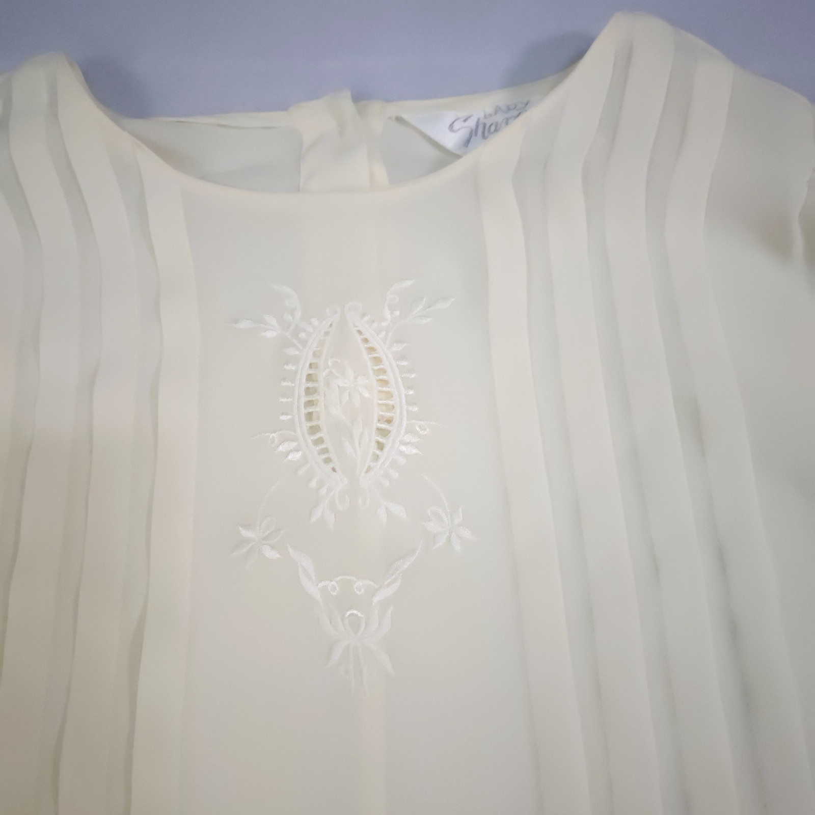 VTG 70s Off White Blouse Philippines Embroidered Poetcore Cottagecore XL 24 PTP