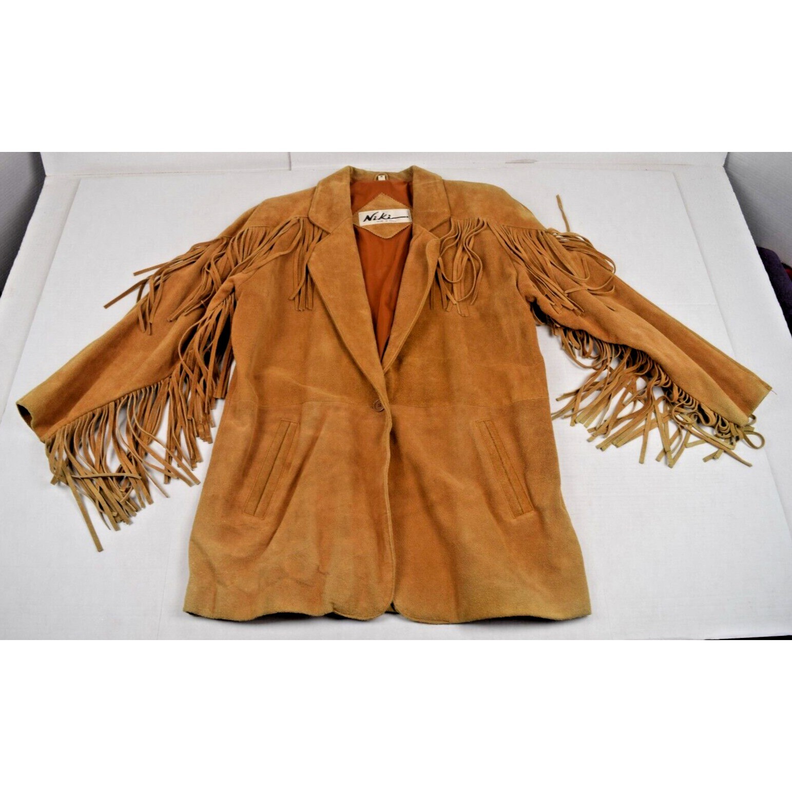 Vintage Western Leather Jacket Niki Size M 70s Total Fringe Tan Suede Lined