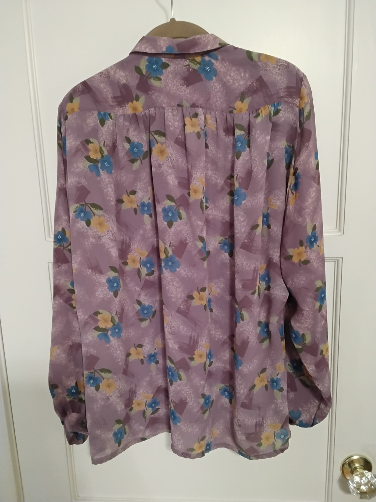 Vintage 80’s Semi Sheer Blouse Purple Mauve Florals Mamselle Sz 7/8 Long Sleeves