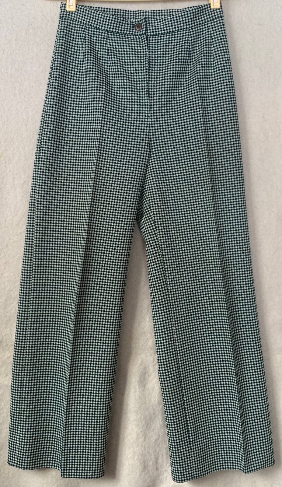 Vintage 1970’s Pants forest green houndstooth polyester wide leg pants