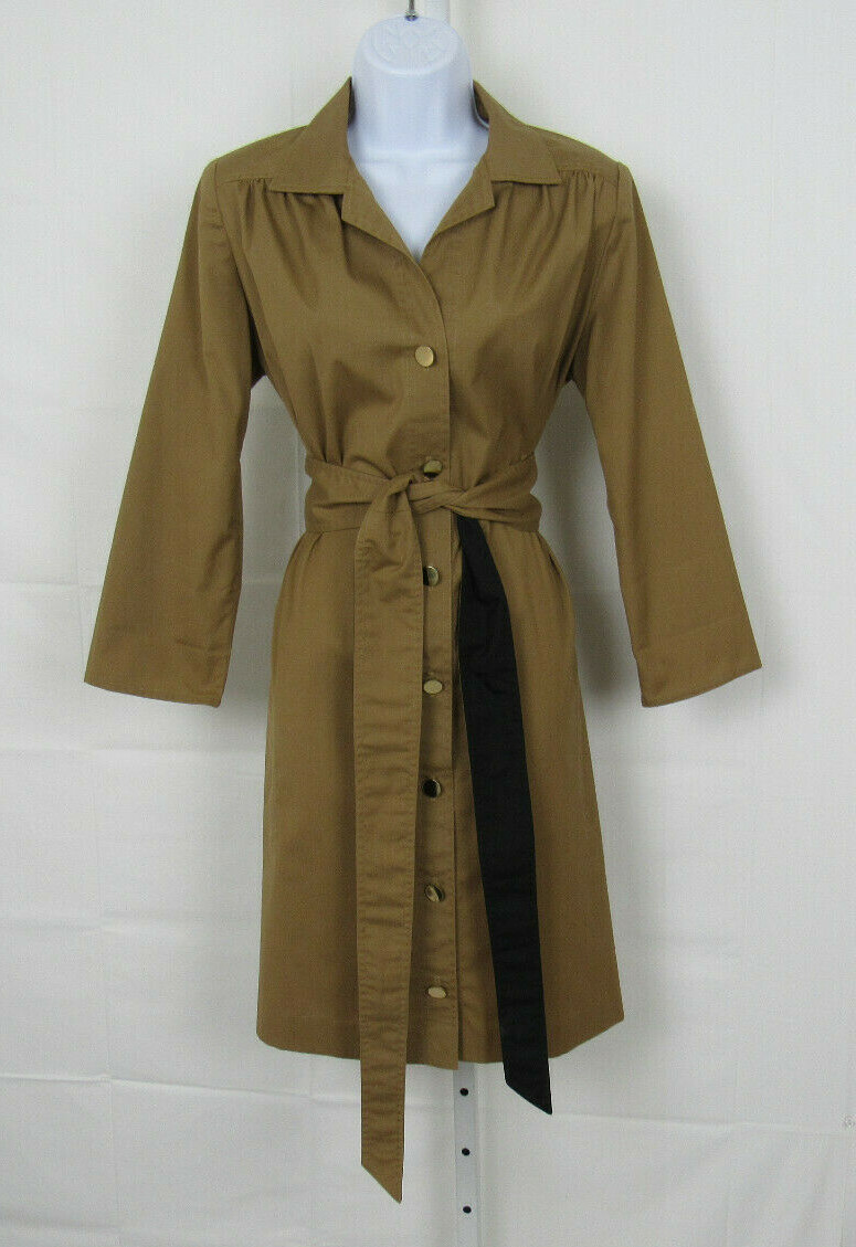 VTG 1960s MOD NED GOULD N.R.1 KHAKI TRENCH COAT DRESS BELT SIZE 10 POLY COTTON