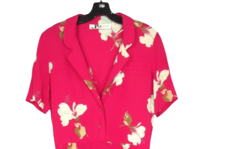 VTG JODY Of CALIFORNIA Pink Floral PLEATED 1/4 Buttons CREPE Blouson Dress Sz M