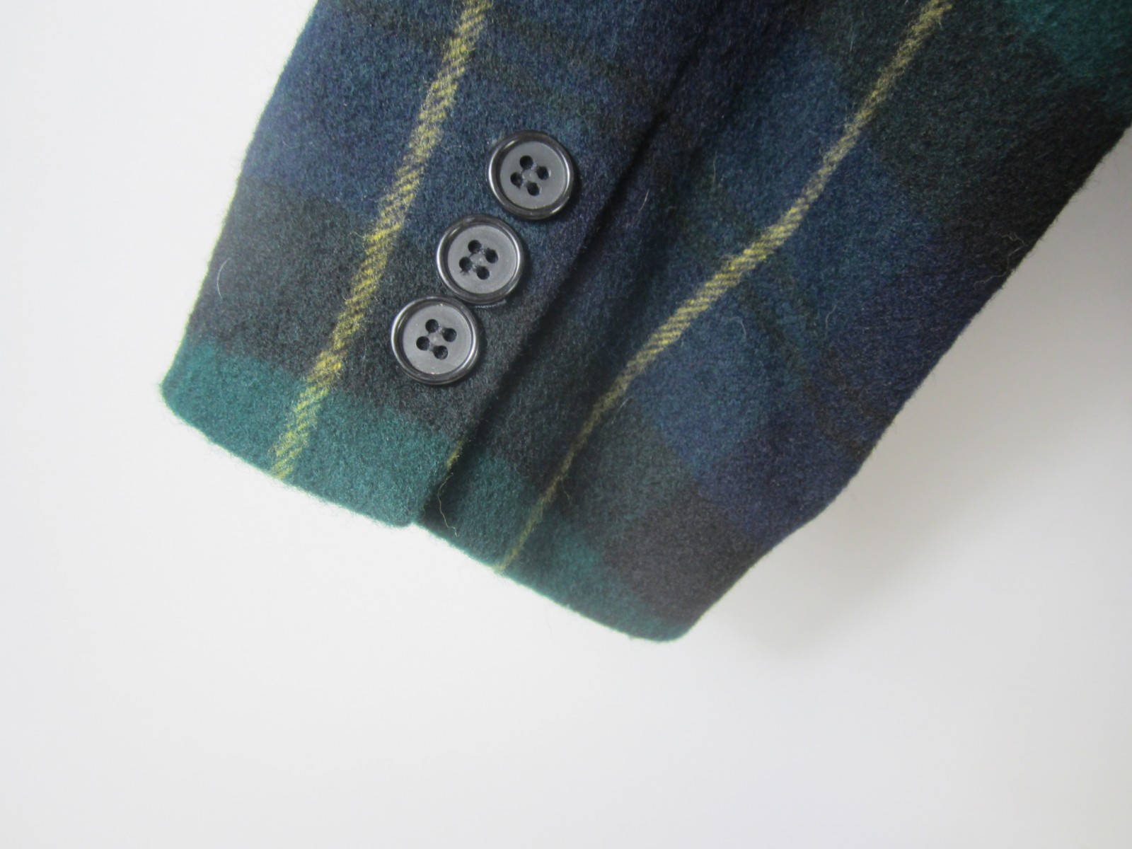 Vtg DKNY Womens 10 Navy Blue Green 100% Lambswool Tartan Plaid Blazer Jacket
