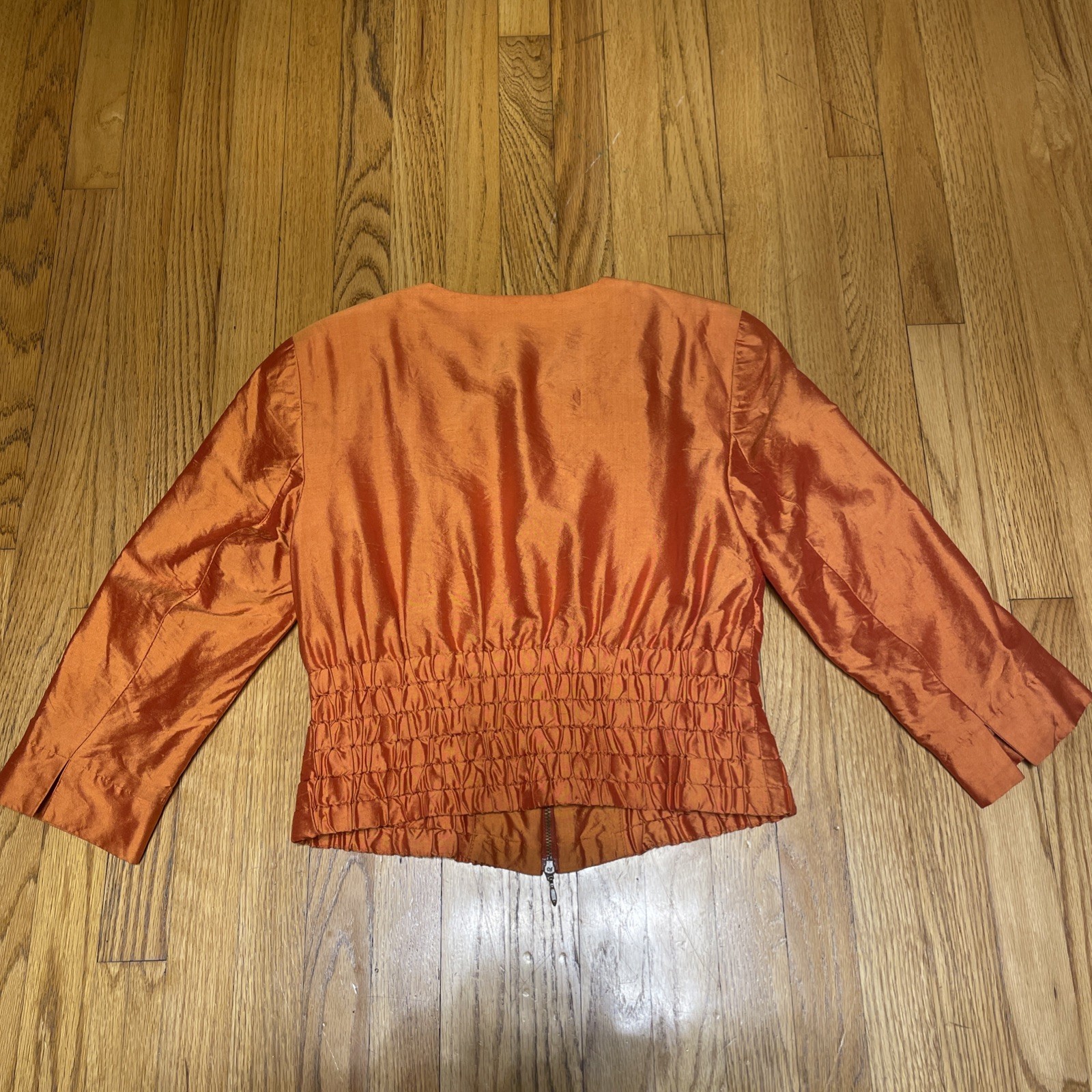 Vintage Singh S. Madan Silk Bronze Orange 100% Silk Bomber Jacket US 4 Small