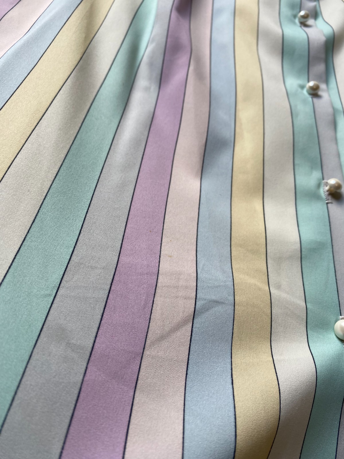 Vintage Rhapsody 70s 80s Pastel Candy Stripe Pearl Button Retro Blouse 38