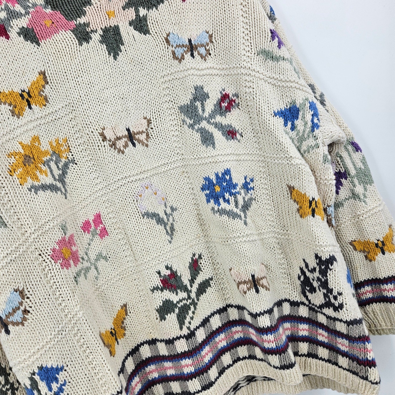 Vintage y2k Outback Red Grandma Sweater Cream Butterfly Floral Knit Pullover M