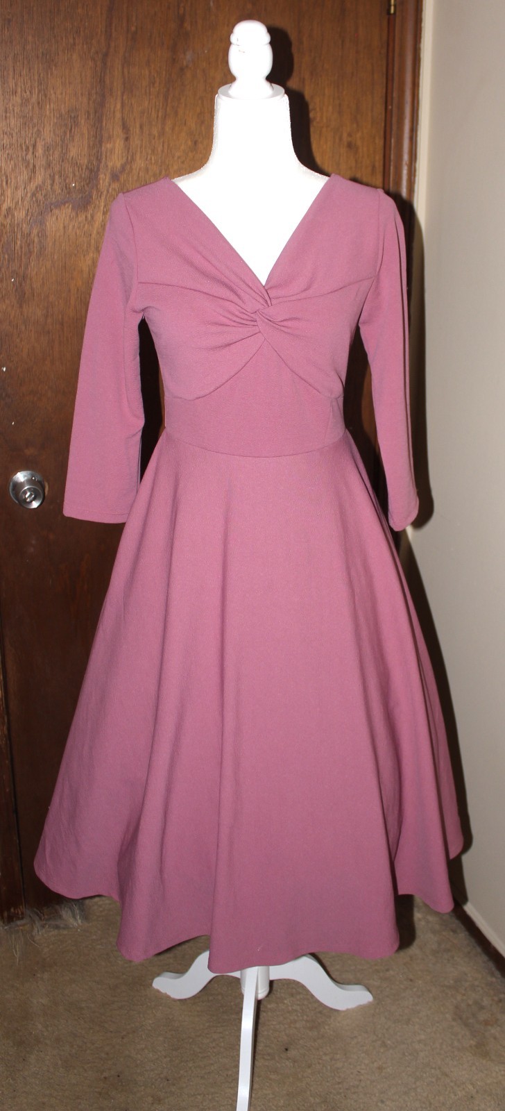 Vintage Mauve Pink Fit and Flare Midi Dress Large