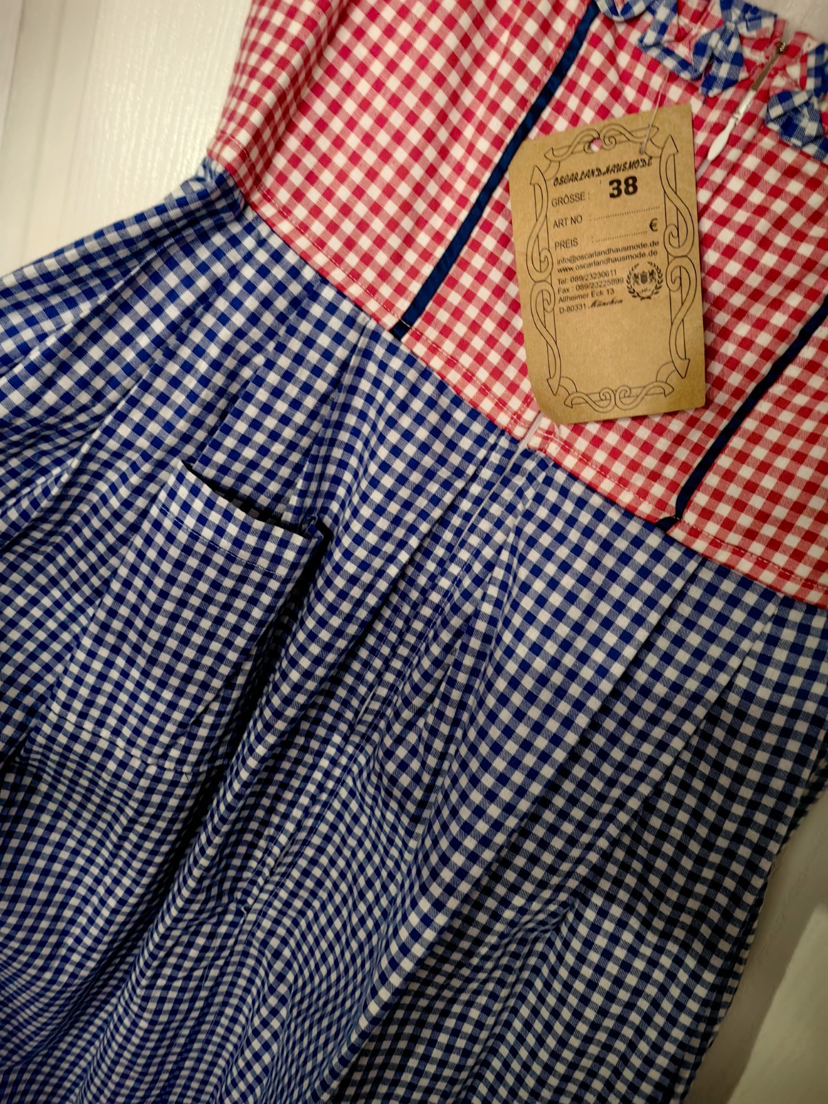 OSCAR Munchner Bavaria Trachten Authentic German Dress38 Cotton Zipper Plaid Tag