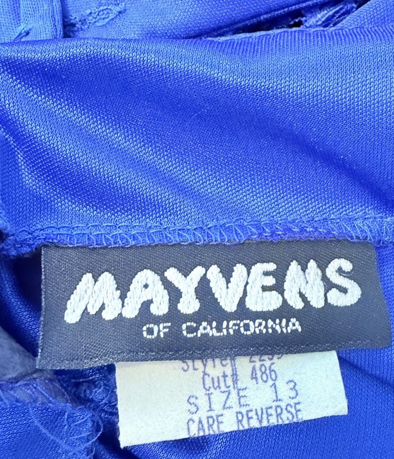 Vintage Mayvens of California Bodycon Lace Ruched Dress Size 13 Puff Sleeves