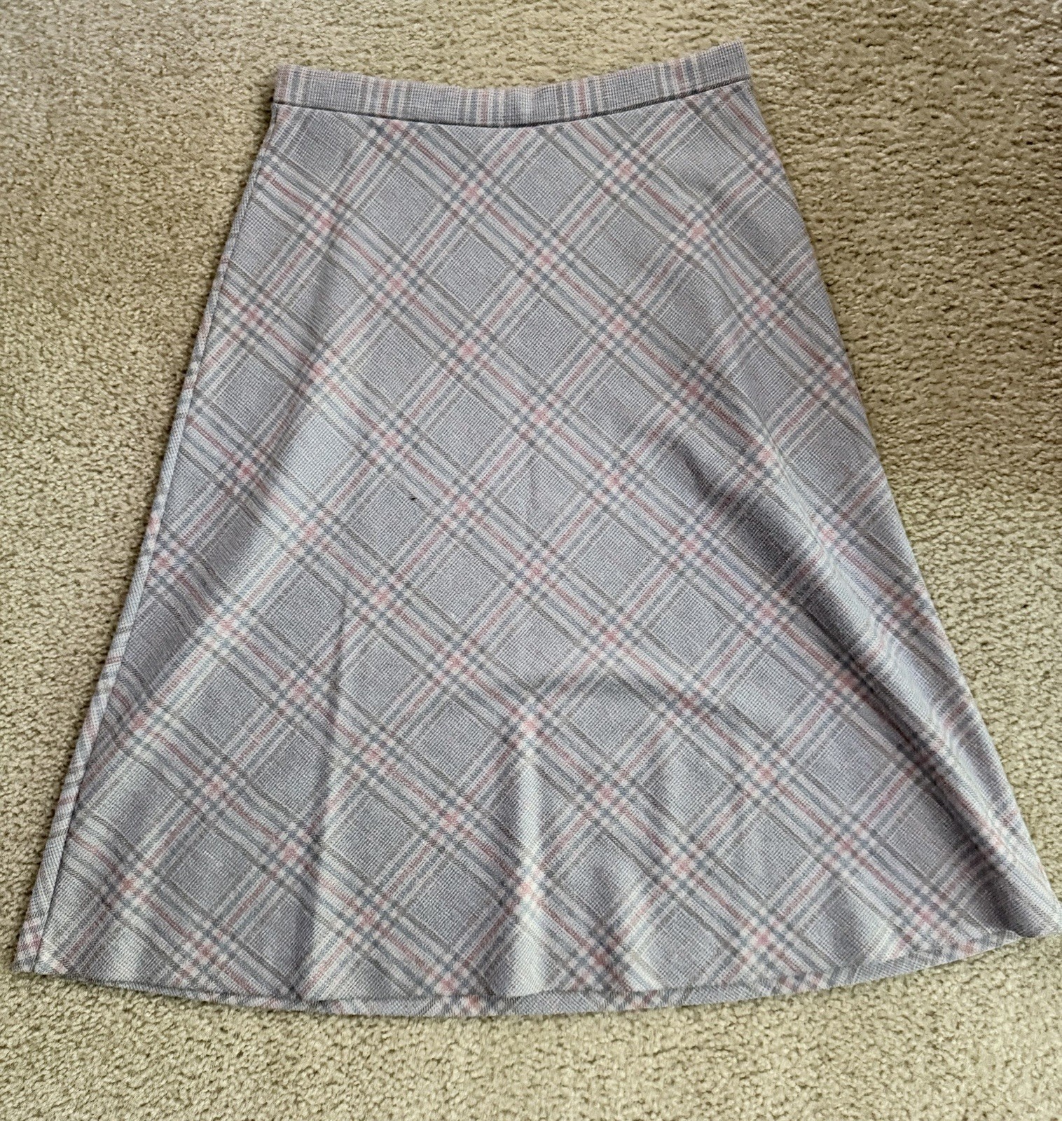 Nikki Vintage 1950s Skirt Fit And Flare Pale Pink & Lavender Plaid Womens Small